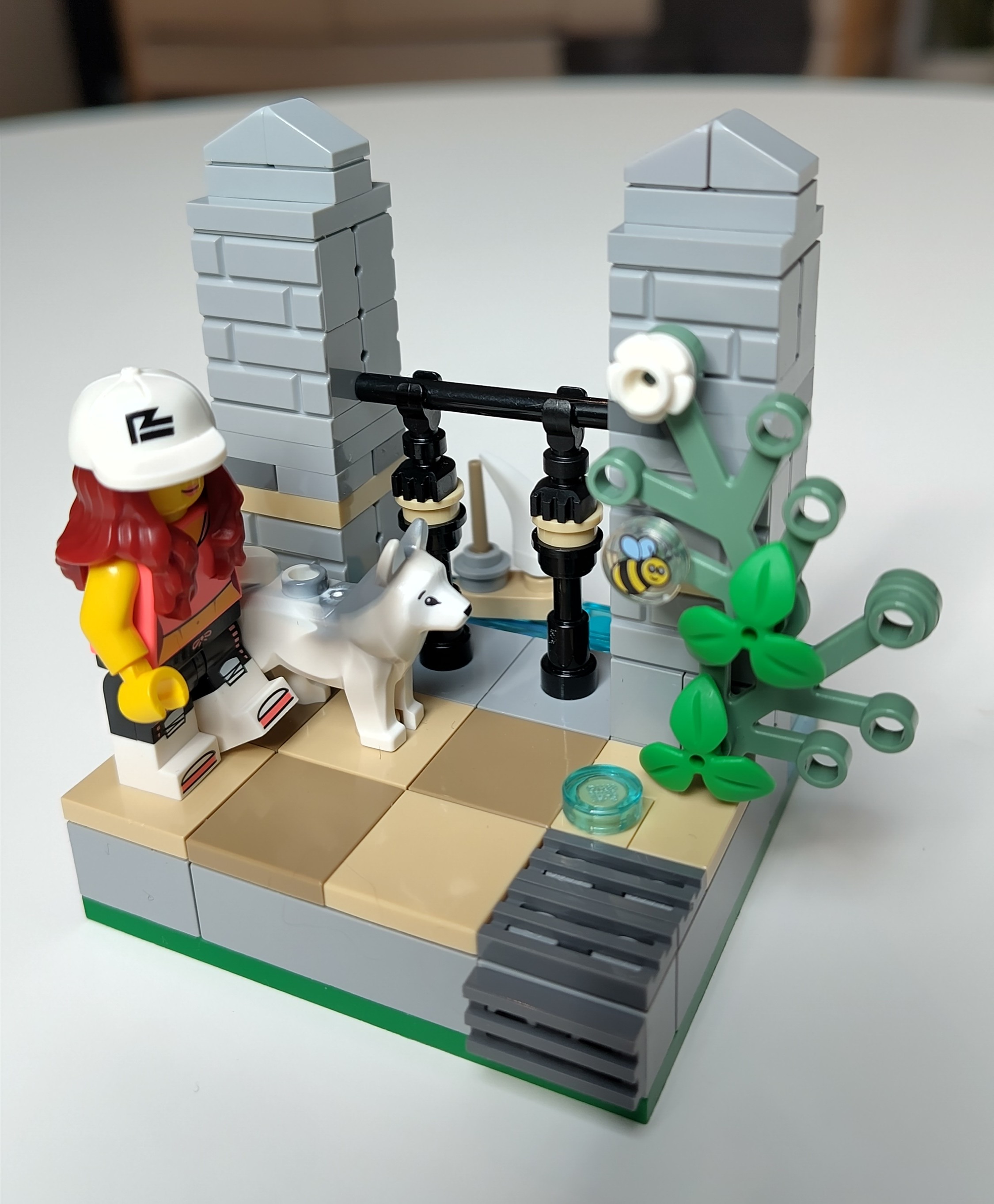 Breaker girl walking the dog in Lego (2. iteration front) - by Jacob Emcken.